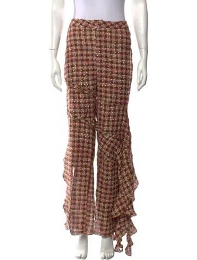 Pre-owned Kim Shui Tweed Pattern Flared Pants In Brown