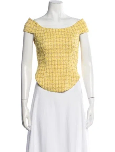 Pre-owned Kim Shui Tweed Pattern Off-the-shoulder Top In Yellow