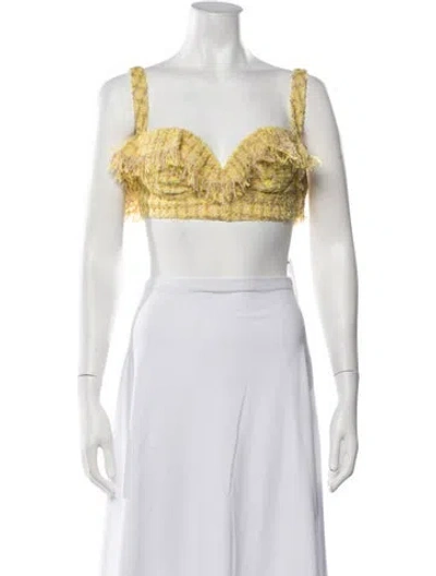 Pre-owned Kim Shui Tweed Pattern V-neck Crop Top In Yellow