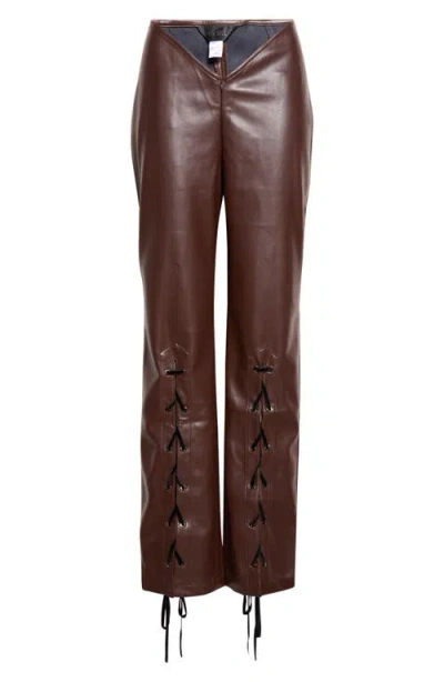 Kim Shui V Line Faux Leather Pants In Brown