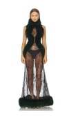 Kim Shui Valentina Lace Fur Gown In Black