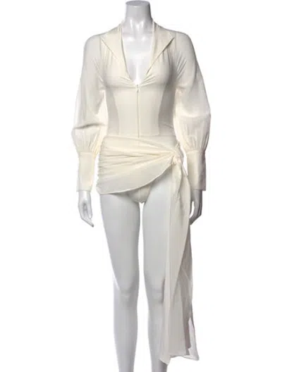 Pre-owned Kim Shui V-neck Long Sleeve Button-up Top In Neutrals
