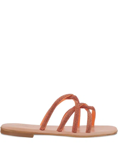 Kima Leather Flat Sandals In Orange
