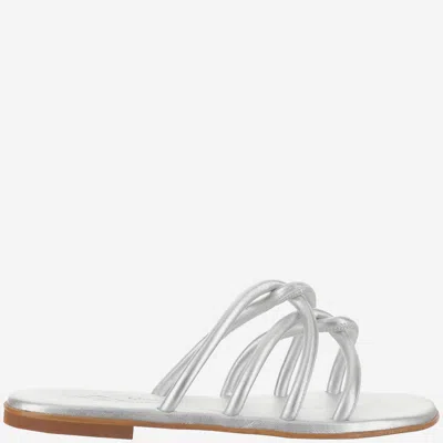Kima Leather Sandals With Rhinestones In Silver