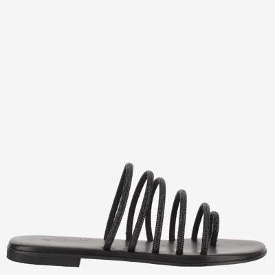 Kima Leather Sandals With Rhinestones In Black