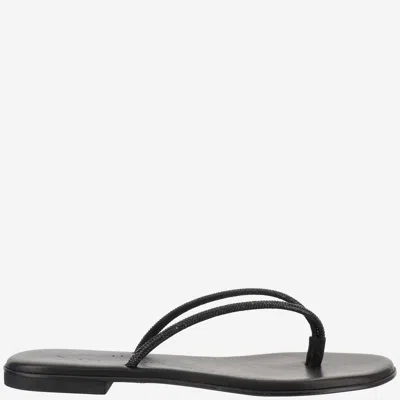 Kima Leather Sandals With Rhinestones In Black