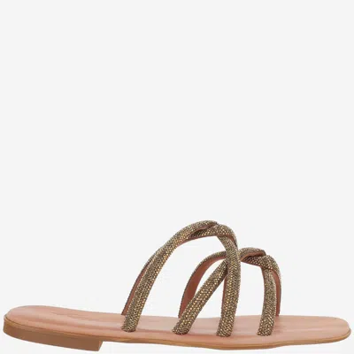 Kima Leather Sandals With Rhinestones In Brown