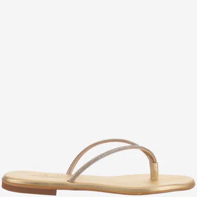 Kima Leather Sandals With Rhinestones In Golden