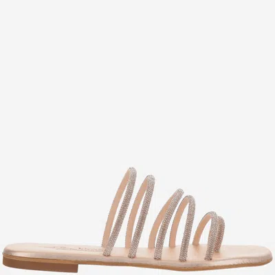 Kima Leather Sandals With Rhinestones In Pink