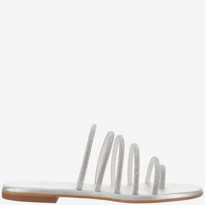 Kima Leather Sandals With Rhinestones In Silver