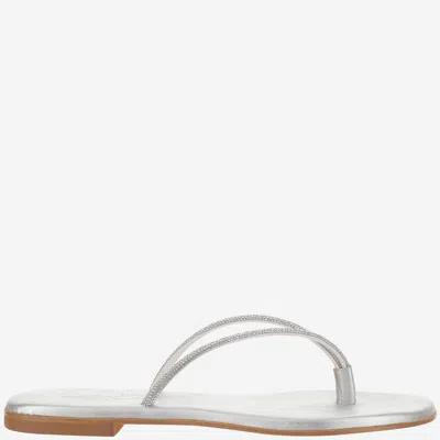Kima Leather Sandals With Rhinestones In Silver