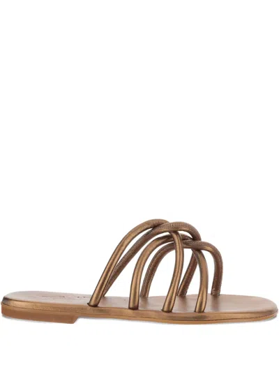 Kimai Leather Flat Sandals In Brown