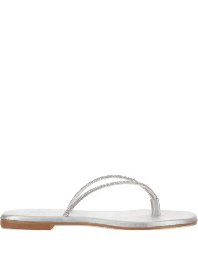 Kimai Leather Flat Sandals In Silver
