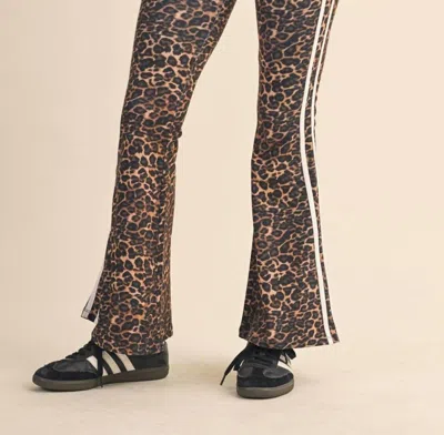 Kimberly C High Waist With Side Stripe Flare Pants In Leopard In Brown