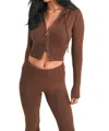 Kimberly C Lissy Slim Fit Zip Up Sweater Hoodie In Chocolate In Gold