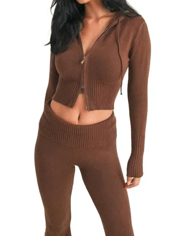 Kimberly C Lissy Slim Fit Zip Up Sweater Hoodie In Chocolate In Gold