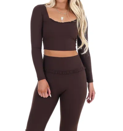 Kimberly C Stay Sweet Ruffle Crop Top In Chocolate In Brown