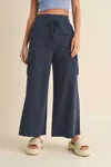 Kimberly C Wide Leg Cargo Pants In Navy In Blue