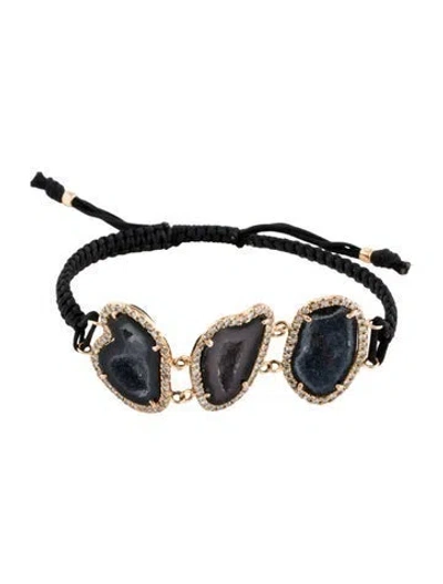 Pre-owned Kimberly Mcdonald 18k 1.10ctw Diamond Druzy Geode Macrame Wrap Bracelet In Black