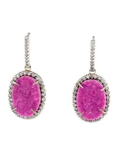 Pre-owned Kimberly Mcdonald 18k Cobalto Calcite Druzy & Diamond Drop Earrings In Multi