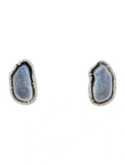 Pre-owned Kimberly Mcdonald 18k Druzy & Diamond Clip-on Earrings In Multi