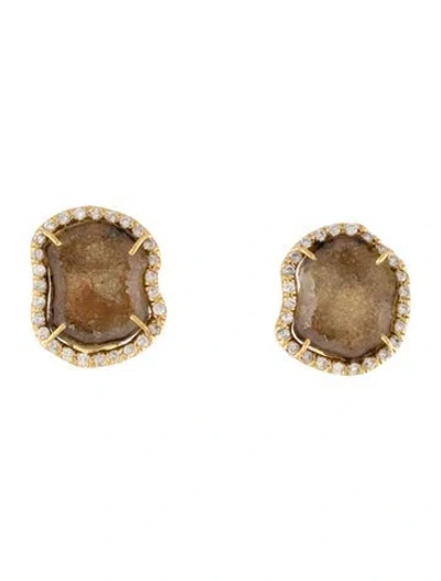 Pre-owned Kimberly Mcdonald 18k Druzy & Diamond Clip-on Earrings In Multicolor