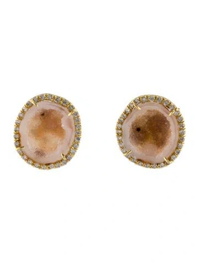 Pre-owned Kimberly Mcdonald 18k Druzy & Diamond Earclip Earrings In Multi