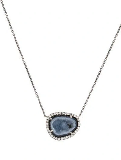 Pre-owned Kimberly Mcdonald 18k Druzy & Diamond Pendant Necklace, 16.75" In Multi