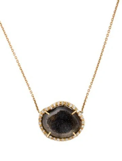 Pre-owned Kimberly Mcdonald 18k Druzy & Diamond Pendant Necklace, 17" In Multicolor