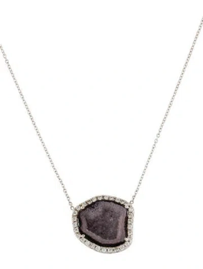Pre-owned Kimberly Mcdonald 18k Druzy & Diamond Pendant Necklace In Multi