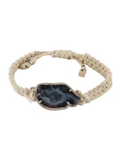 Pre-owned Kimberly Mcdonald 18k Druzy & Hemp Macramé Geode Bracelet In Neutral
