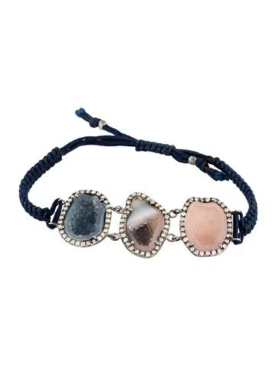 Pre-owned Kimberly Mcdonald 18k Druzy Geode Macrame Diamond Wrap Bracelet In Blue