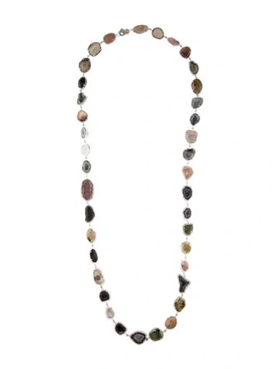 Pre-owned Kimberly Mcdonald 18k Druzy Geodes & Diamond Link Necklace, 34.5" In Multi