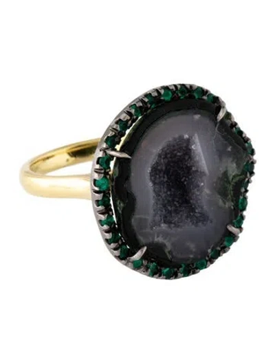 Pre-owned Kimberly Mcdonald 18k Emerald & Geode Cocktail Ring In Multicolor