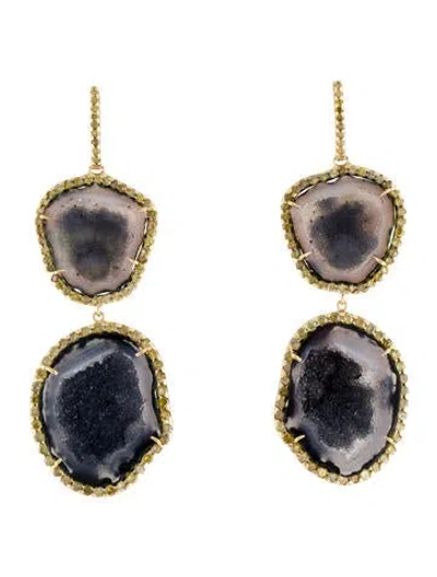 Pre-owned Kimberly Mcdonald 18k Geode & Diamond Drop Earrings In Multi