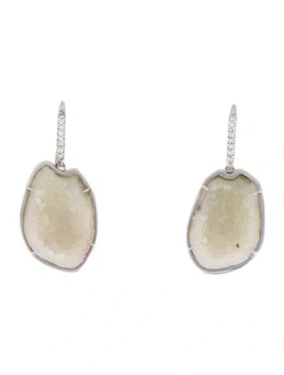 Pre-owned Kimberly Mcdonald 18k Geode & Diamond Drop Earrings In Multicolor