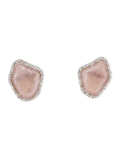Pre-owned Kimberly Mcdonald 18k Pink Geode & Diamond Stud Earrings In Multi