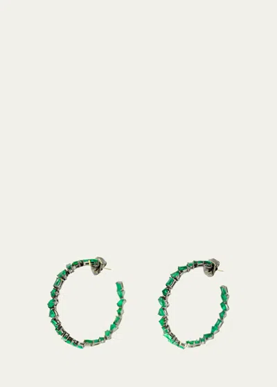 Kimberly Mcdonald Black Rhodium-tone Green Emerald Hoop Earrings