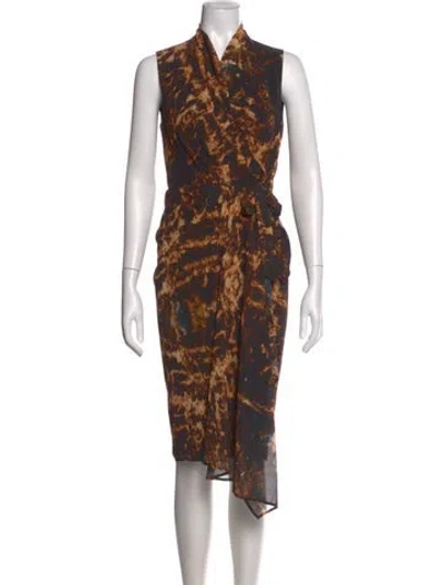 Pre-owned Kimberly Ovitz Printed Midi Length Dress W/ Tags In Black