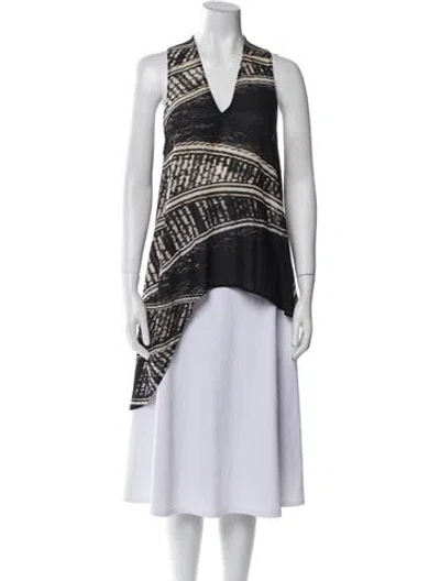Pre-owned Kimberly Ovitz Printed V-neck Tunic In Black