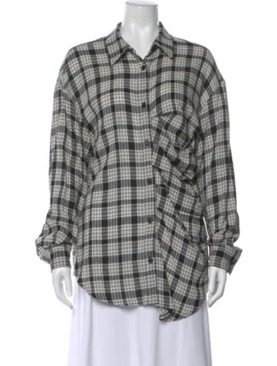 Pre-owned Kimberly Ovitz Wool Plaid Print Button-up Top In Multi