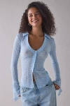 Kimchi Blue Abigail Sheer Lace Button Front Flyaway Top In Blue, Women's At Urban Outfitters In Blue