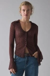 Kimchi Blue Abigail Sheer Lace Button Front Flyaway Top In Brown, Women's At Urban Outfitters In Multi