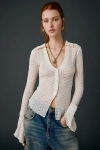 Kimchi Blue Abigail Sheer Lace Button Front Flyaway Top In Ivory, Women's At Urban Outfitters In Multi