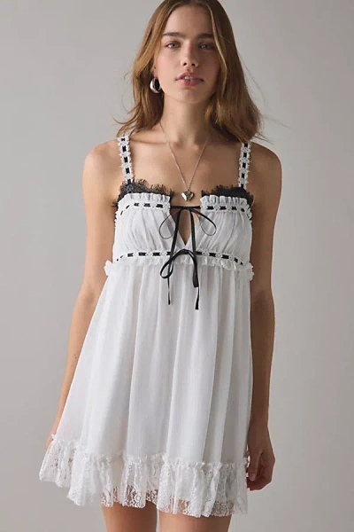 Kimchi Blue Adelaide Lace + Ribbon Trim Babydoll Mini Dress In White, Women's At Urban Outfitters In Multi