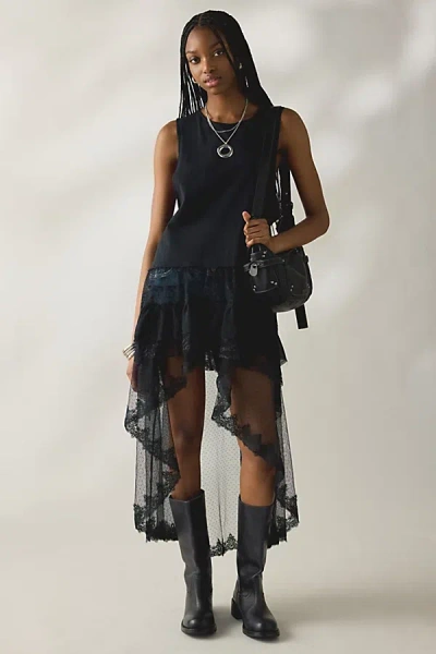 Kimchi Blue After Glow Tiered Mesh + Lace Maxi Tank Top In Black, Women's At Urban Outfitters In Multi