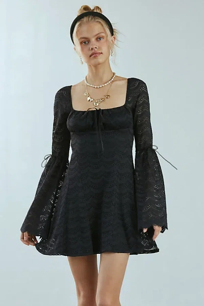 Kimchi Blue Alina Ribbon Trim Lace Bell Sleeve Mini Dress In Black, Women's At Urban Outfitters