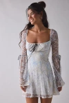 Kimchi Blue Alina Ribbon Trim Lace Bell Sleeve Mini Dress In Light Blue, Women's At Urban Outfitters In White