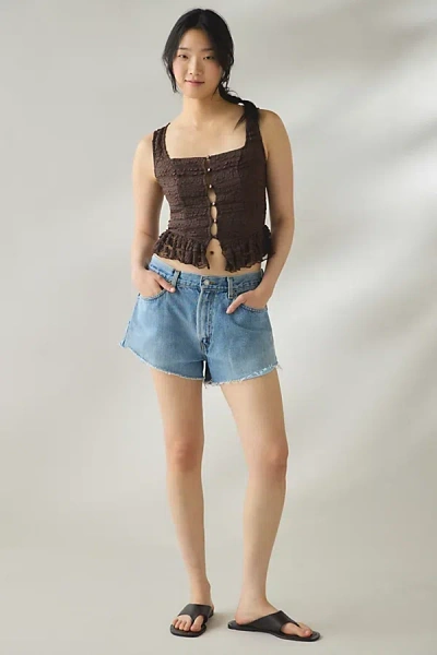 Kimchi Blue Amara Ruffle Lace Button-front Tank Top In Brown, Women's At Urban Outfitters