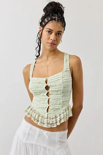 Kimchi Blue Amara Ruffle Lace Button-front Tank Top In Green, Women's At Urban Outfitters